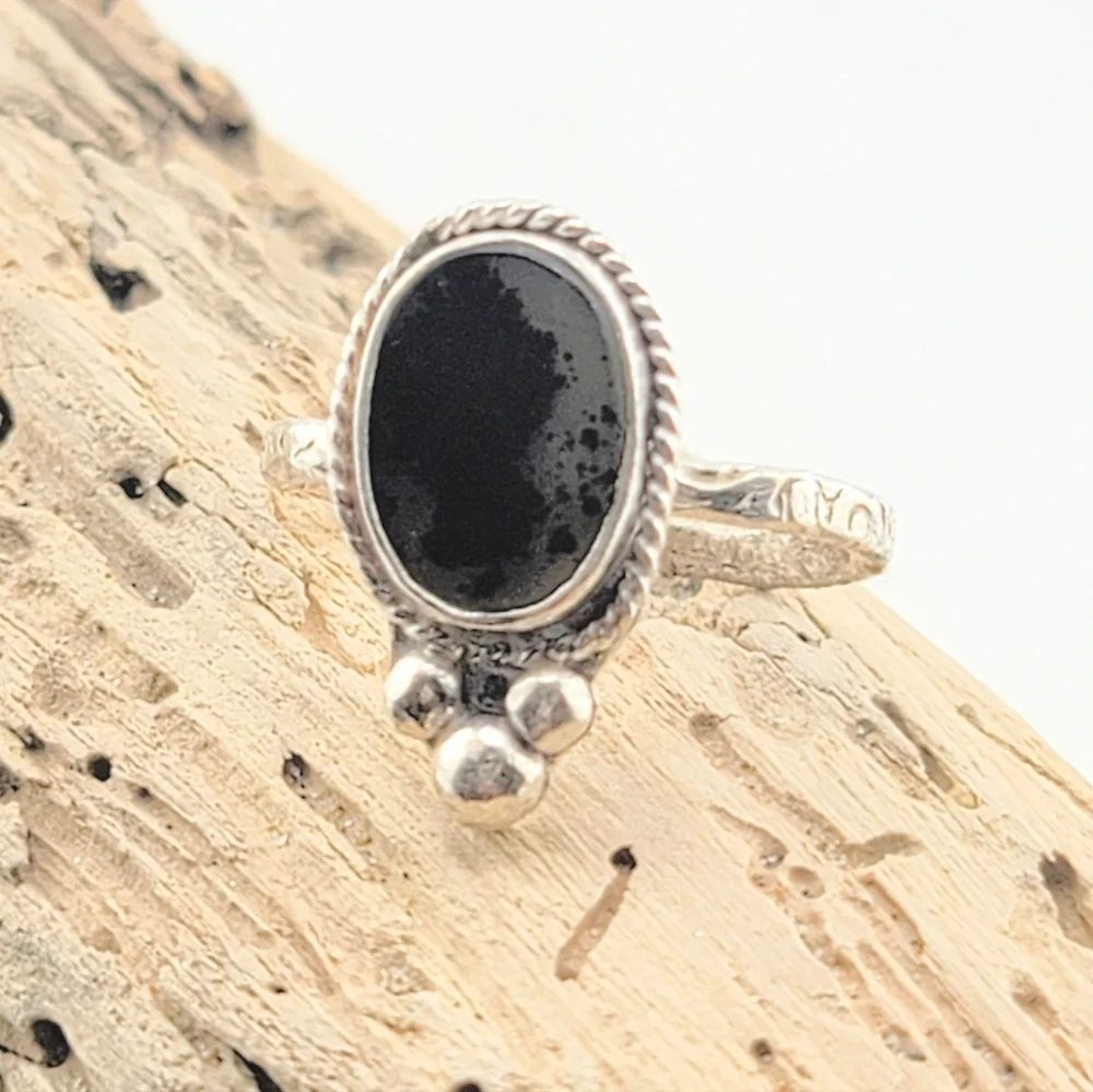 DENDRITIC AGATE OCAL SHAPE RING HANDMADE IN RECYCLED STERLING SILVER METAL SZ 6